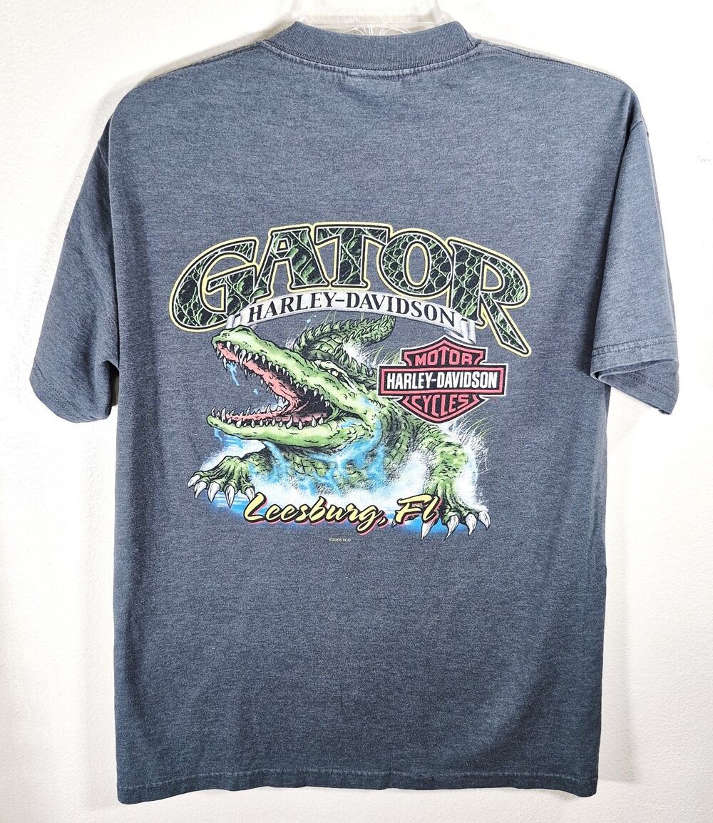 Harley Davidson Gator T-Shirt Sz Medium Leesburg Fla. Gray VTG 2005 RK Stratman
